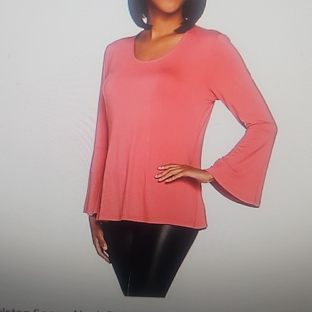 H BY HALSTON SCOOP NECK BELL SLEEVE TOP L